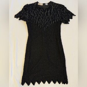 Vintage Laurence Kazar Beaded Silk Black Dress Womens Size L (fits like M)